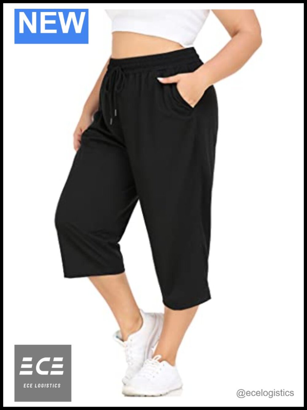 Plus Size Capri Pants Loose Fit Yoga Workout Sweatpants with Pockets Drawstring